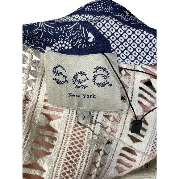 Sea New York Floral Lace Combo Tie Blouse Blue White Size 2 - Picture 6 of 10